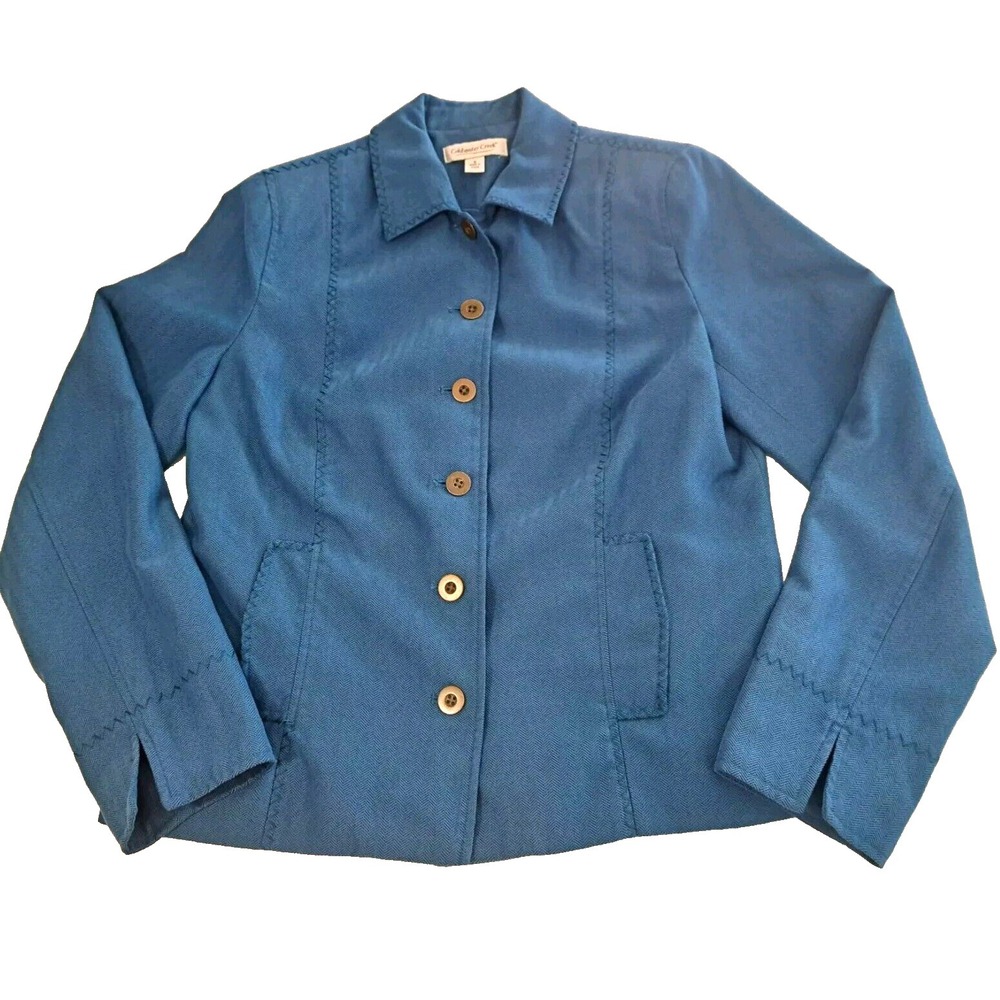 Coldwater Creek Blazer Women's 8 Herringnone Fitted Jacket Teal Blue